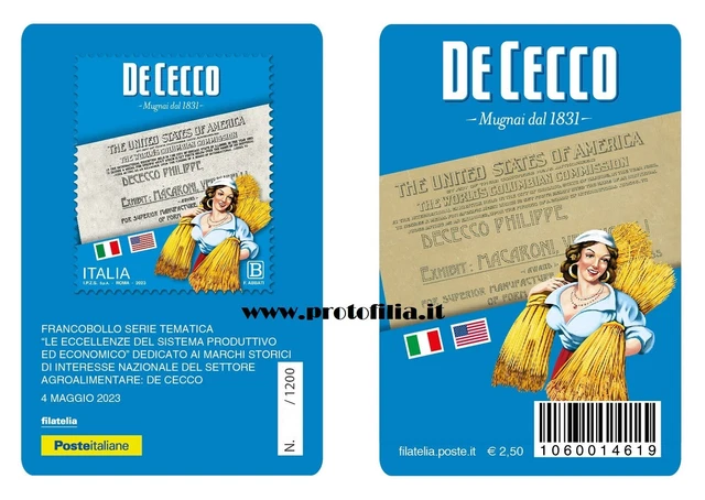 Tessera Filatelica Italia 2023 Nuova " Pasta De Cecco "