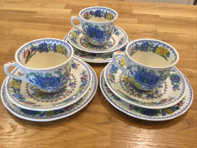 Vintage Masons Regency Ironstone Set Of 3 Tea Cups, Saucers and Plates