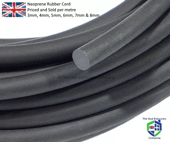 Rubber Cord, O ring Cord Neoprene Black Sponge 3mm, 4mm, 5mm, 6mm, 7mm & 8mm