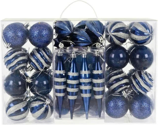 72-teiliges Weihnachtsbaum Kugeln Set Weihnachtsdekoration gemischte Designs - marineblausilber