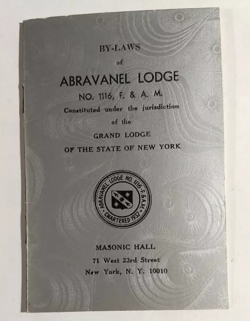 1975 NYC Masonic Temple By-Laws Abravanel Lodge No. 116 F. & A. M. W. 23rd St NY