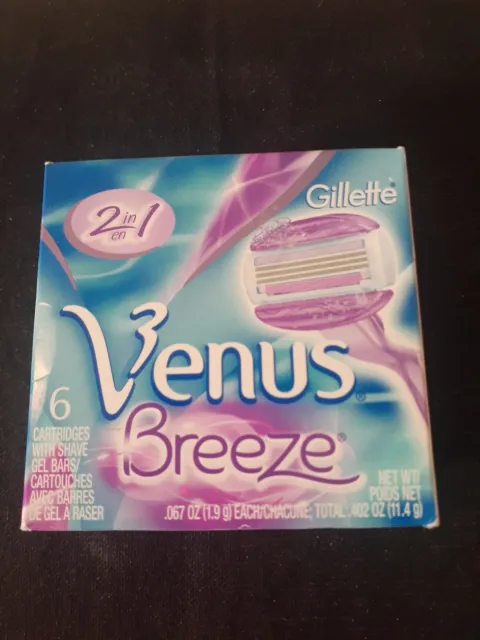 Paquete de 6 cartuchos de afeitar Gillette Venus Breeze con barras de gel nuevos en paquete