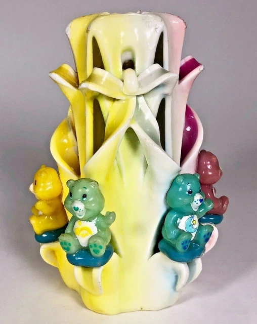 Vintage CARE BEARs Rainbow Artisan Carved Wax Candle Display 6.5" one of a kind! 3