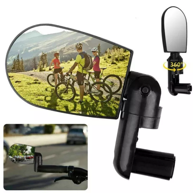 360° Rotate Bike Bicycle Cycling Side Rear View Handlebar Rearview Mirror Black