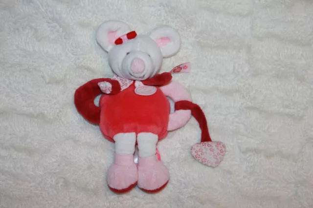 Doudou Et Compagnie Clementine Souris Grelot  Hochet Rose Coeur  En Tbe