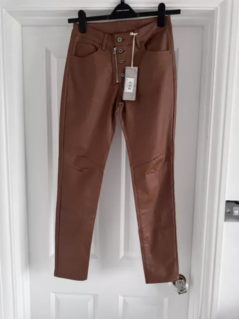 BNWT Melly & Co Jeans Size M Brown Skinny Lux Faux Leather Look Tan RRP £59.95