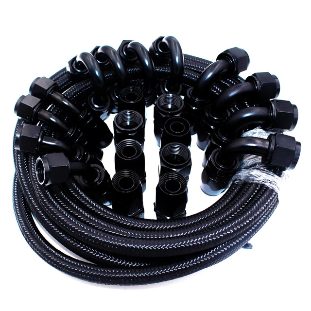 8AN AN-8 16FT Stainless Steel Nylon Braided Oil Fuel Hose Line + Fittings Set