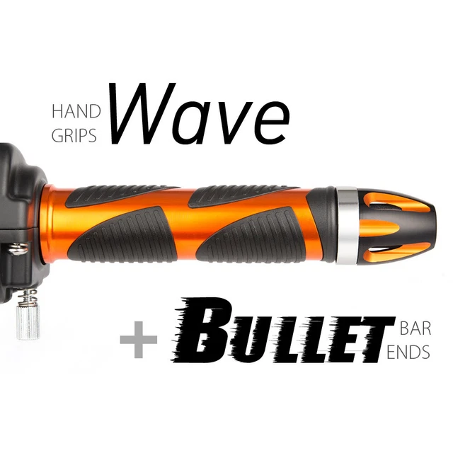 KiWAV Motorcycle Wave Grips Orange with Bullet Bar Ends Orange/Silver
