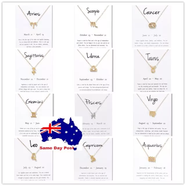 Zodiac Star Sign Horoscope Pendant Necklace Jewellery Gift Gold Astrology Chain