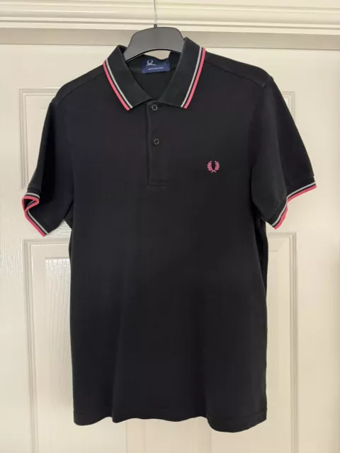 Fred Perry Polo Neck Shirt - Mens - Size Small - Black With Pink