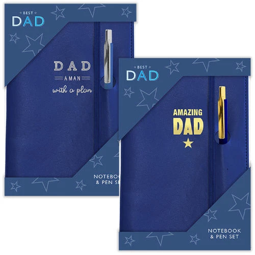 Fathers Day Gift- Best Dad A5 Notebook & Pen Set Blue + Gift Bag