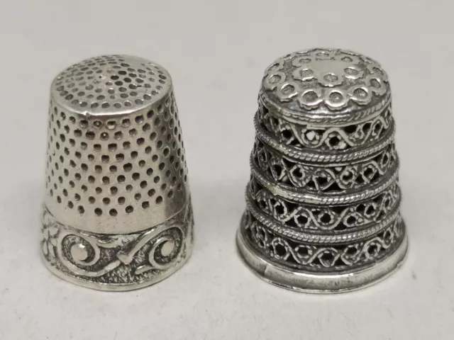 Vintage c1900 Pair Of Victorian Continental Foreign Solid Silver Sewing Thimbles