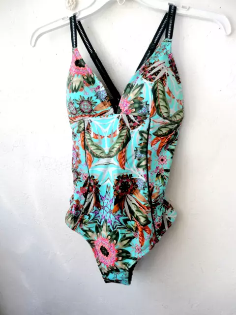 Onda de Mar Ladies Swimsuit  L   GORGEOUS  1 piece floral open back detail NWT