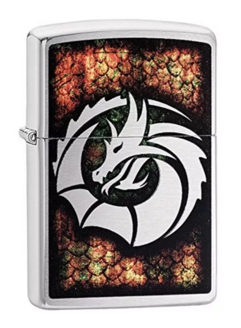 Genuine Zippo Lighter Dragon Collection Brushed Chrome Finish Multicolour USA