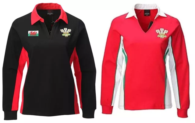 Camicia da rugby nuova donna gallese Cymru Am Byth manica lunga colletto a V