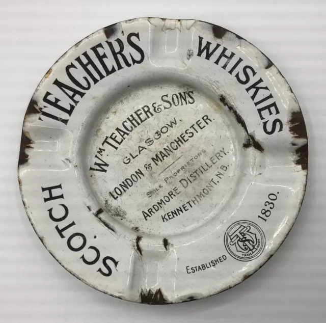 Antique Enamel Tin Alcohol Advertising Teachers Scotch Whiskies Ashtray C1900/10