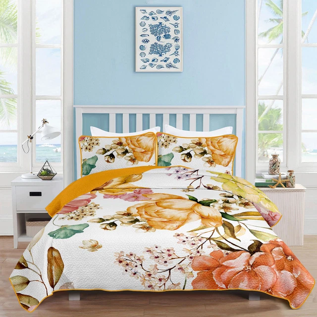 Big Floral Bedspread Quilt Coverlet Blanket Set 230x250cm Bedding Pillowcases AU