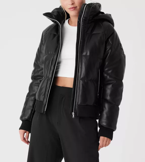 ALO YOGA WOMEN'S Boss Faux Leather Oversized Hooded Black Puffer Jacket  Coat Med $298.00 - PicClick