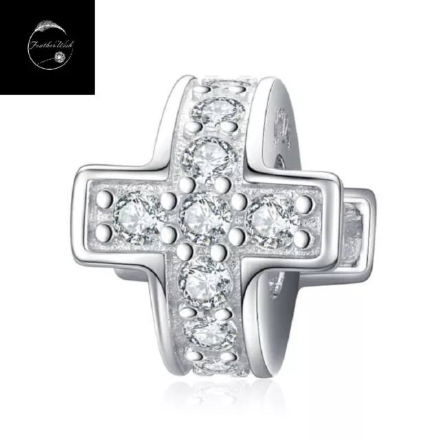 Genuine 925 Sterling Silver Holy Cross Crucifix Faith Silicon Stopper Bead Charm