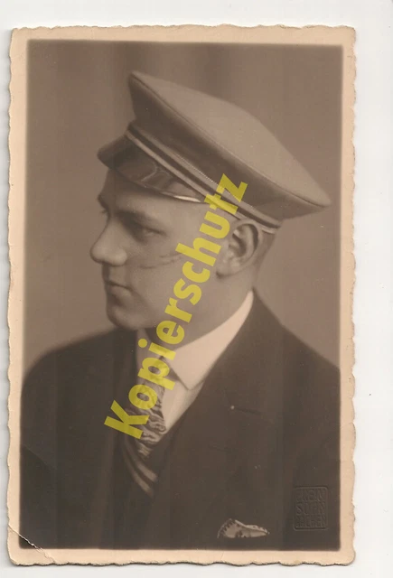 Studentika Burschenschaft Portrait Privatfoto um 1920 Studentenschmiss AK