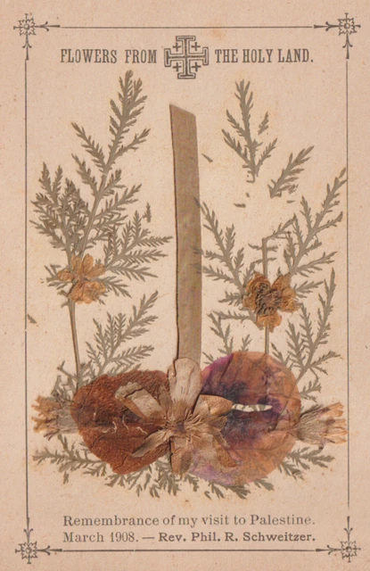 Antique 1908 Flowers from the Holy Land Remembrance Card Palestine Schweitzer