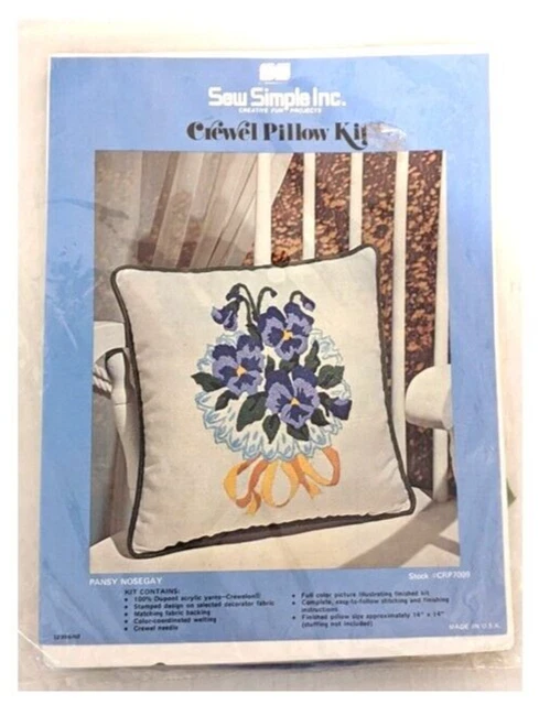 Kit de almohada crewel vintage ""Pansy Nosegay"" CRP 7009" Nuevo 14"" floral EE. UU.