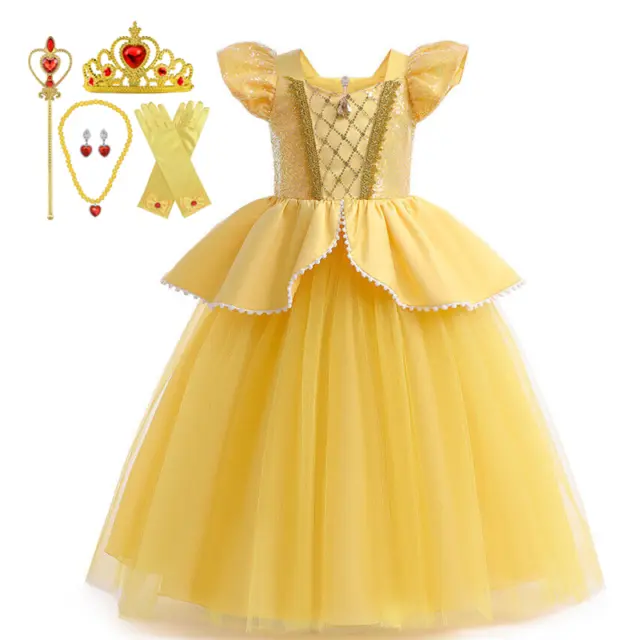 Girls Belle Princess Dress Costume Cosplay Kids Belle Birthday Book Week Dress 2