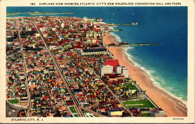 Airplane View Aerial Piers Atlantic City New Jersey NJ UNP Linen Postcard A5