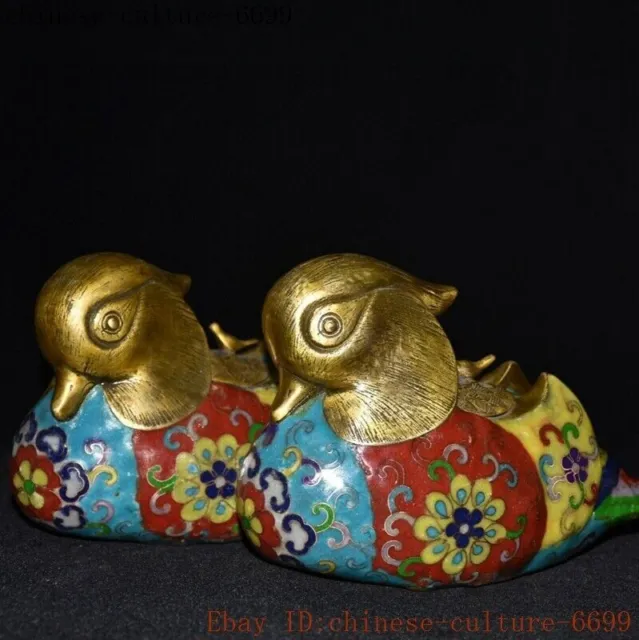 7" China bronze Cloisonne mandarin duck statue Incense burner Censer