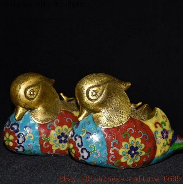 7" China bronze Cloisonne mandarin duck statue Incense burner Censer