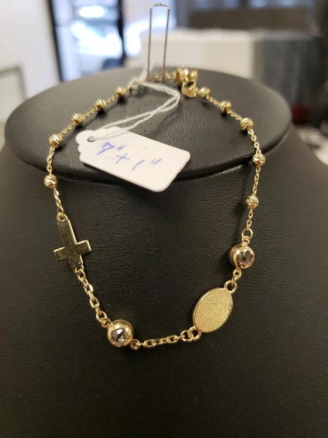 10K Yellow Real Gold With C.z Rosary Bracelet 💛
