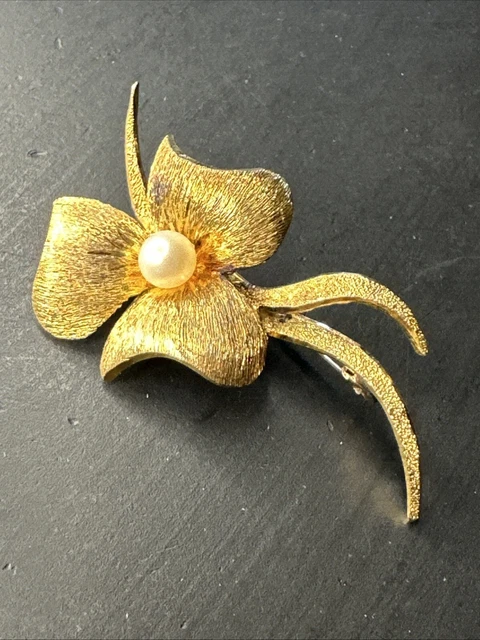 Broche Ancienne Art Déco Argent Massif 925 – Motif Fleurs Et Perle, Créateur