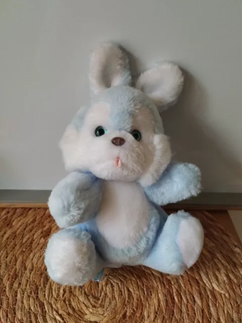 Peluche doudou lapin bleu blanc grelot Nounours vintage