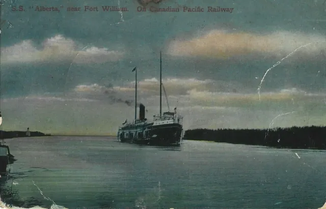 Antique Post Card "S. S. Alberta near Fort William, CPR" Mezzograph Unused