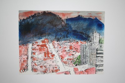 Peinture originale repas au bord du lac Guy Bardone Aquarelle Jura 