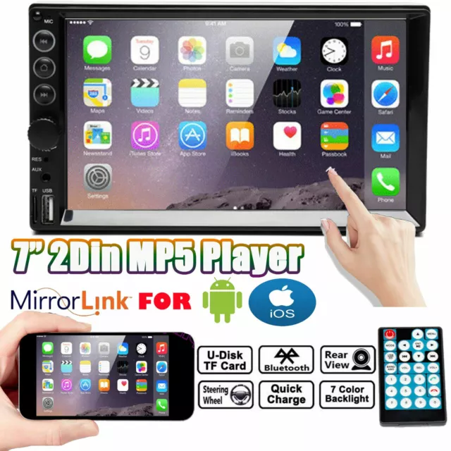7" Car Stereo Radio 2DIN HD MP5 Touch Screen Mirror Link for IOS & Android GPS