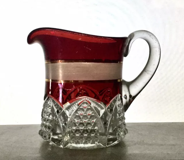 EAPG Antique Duncan Sons No. 39 "BUTTON ARCHES" Creamer Cream Pitcher Ruby Stain