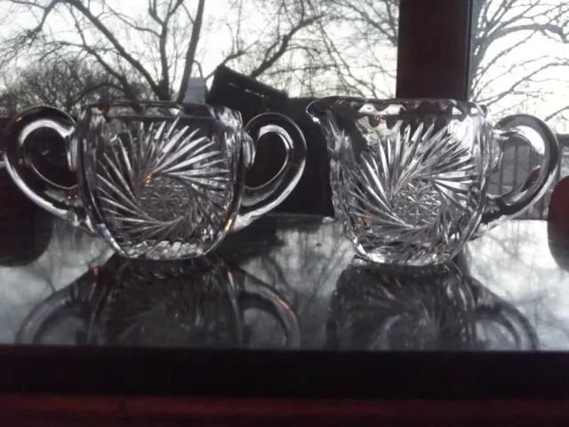 Antique CREAMER SUGAR BOWL SET American Brilliant Cut Glass Buzzstar Pinwheel