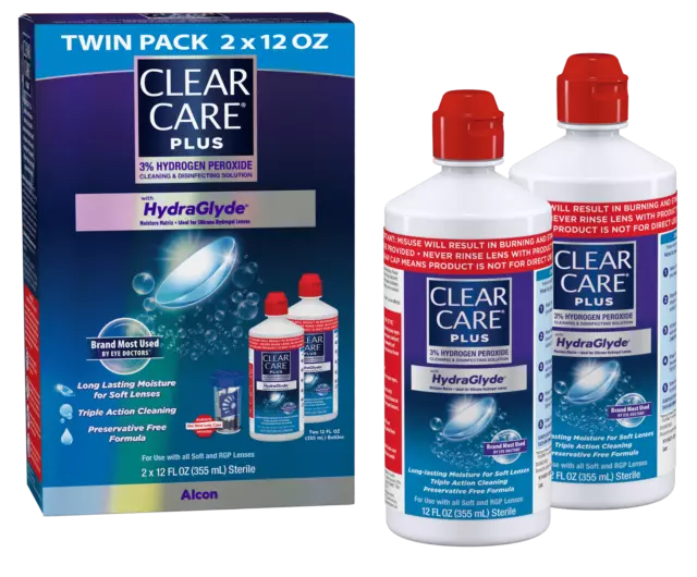 Clear Care Plus Contact Lens Cleaning Liquid Solution with HydraGlyde Twin Pack