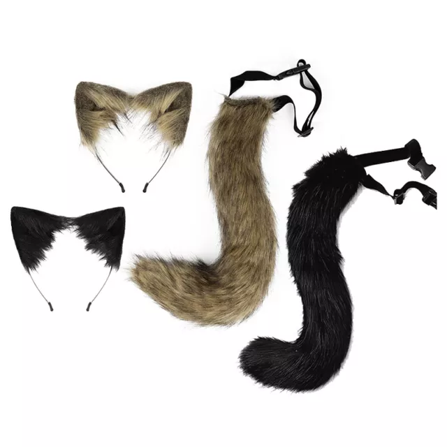 Anime Fox Wolf Ears Headband Tail Set Faux Fur Cosplay Props Costume Accessories