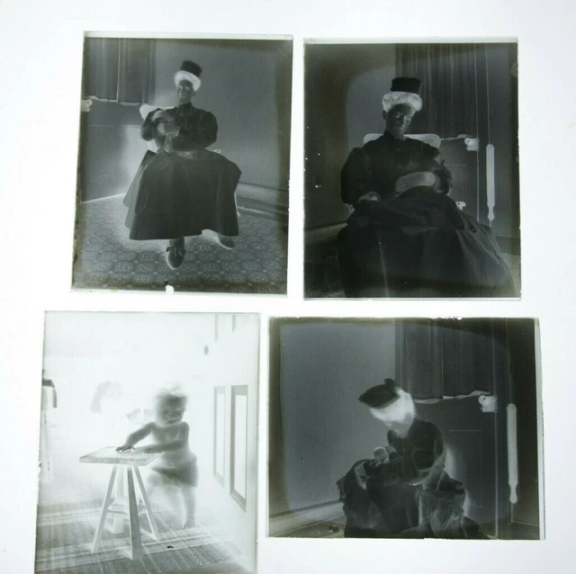 Woman Baby Child Hat 4x5" Glass Plate Negative Black & White Photo VINTAGE 990