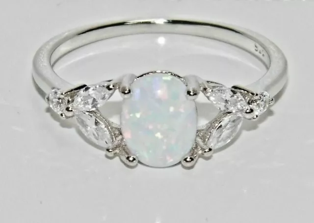 Sterling Silver Opal & White Topaz Ring - Real 925 Silver - All Sizes