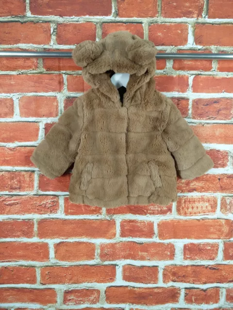 Baby Girls Coat Age 6-9 Months Primark Brown Faux Fur Winter Warm Jacket 74Cm