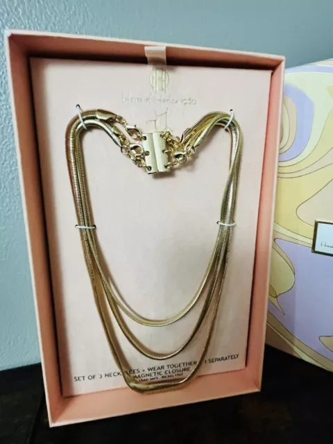 House Of Harlow GOLD PLATED Necklace Herringbone 3 Layer Magnetic Clasp NWT