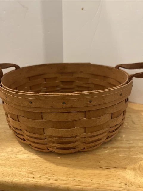 Longaberger 1995 10" cesta Darning con asas de cuero