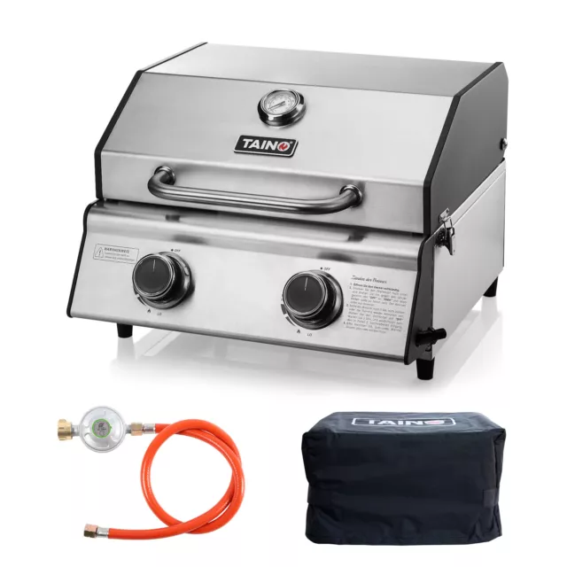 TAINO COMPACT 2.0 S Set Tischgrill Abdeckhaube Gasdruckminderer 2 Brenner