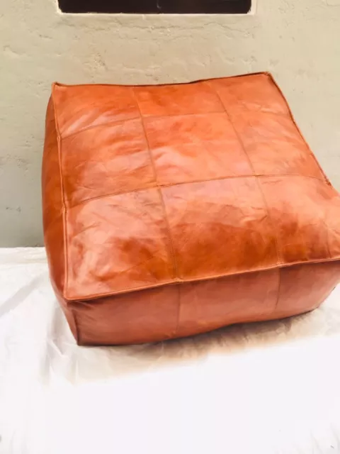 Vintage Leather Pouffe Moroccan Ottoman Footstool Pouf Stool Foot Brown Retro 2