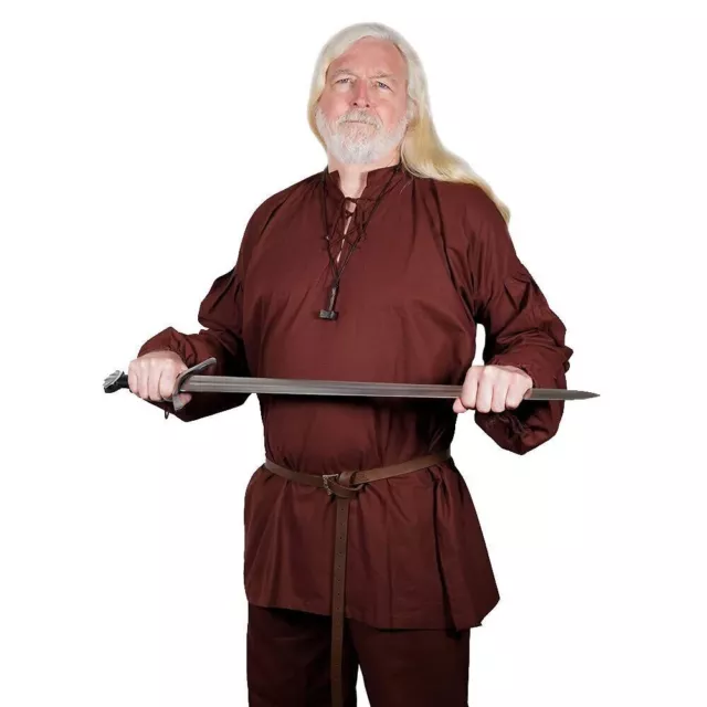 Medieval Men Tunic Renaissance Costume Viking Warrior Full Sleeve Shirt Brown