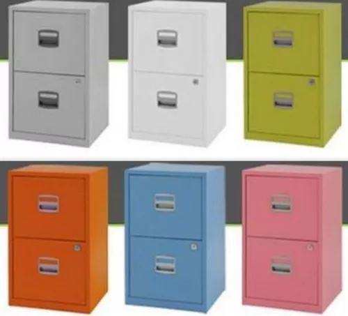 Industrial Bisley Metal 2 Drawer Lockable A4 Office Filing Home Storage Cabinet