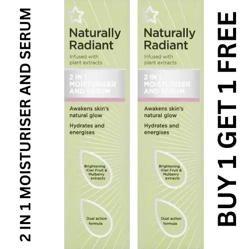 2 X Superdrug Naturally Radiant 2 in 1 MOISTURISER AND SERUM 50ML,KIWI FRUIT
